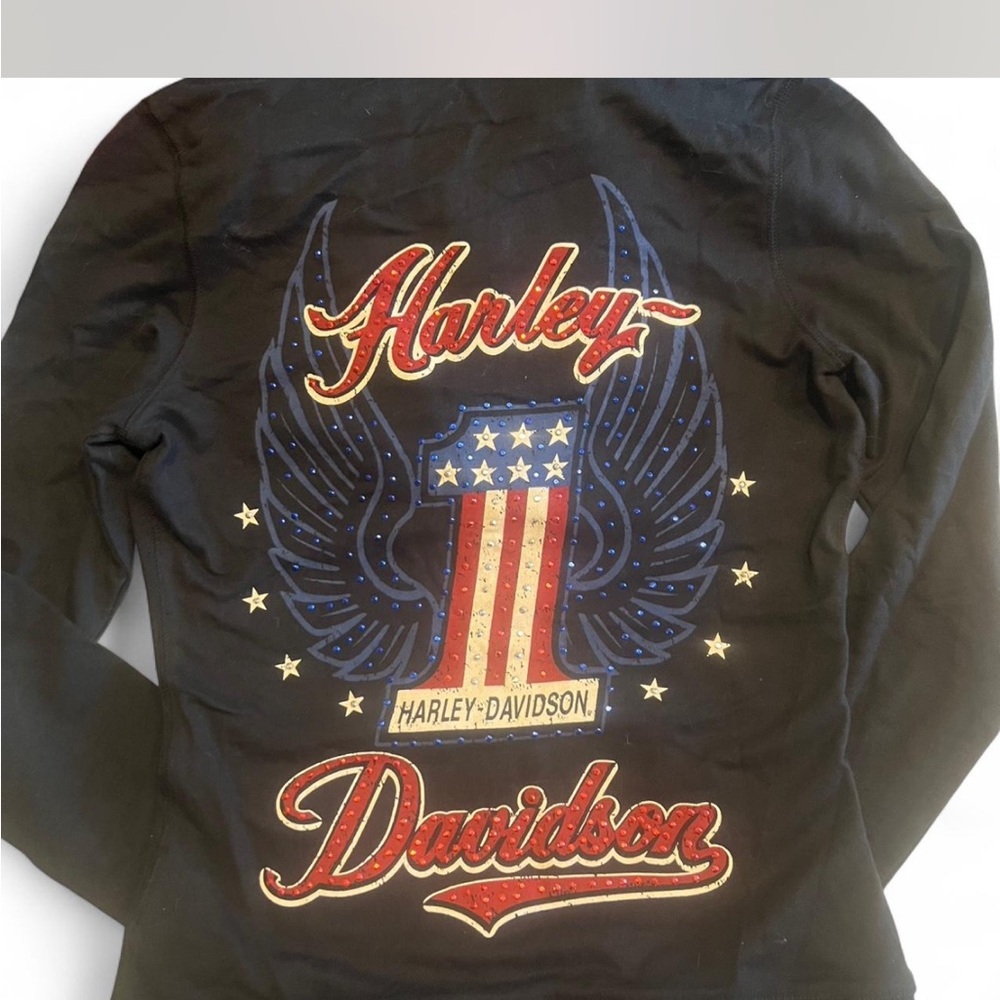 Harley-Davidson Black Sweatshirt with Red, Blue, White & Gold Graphic